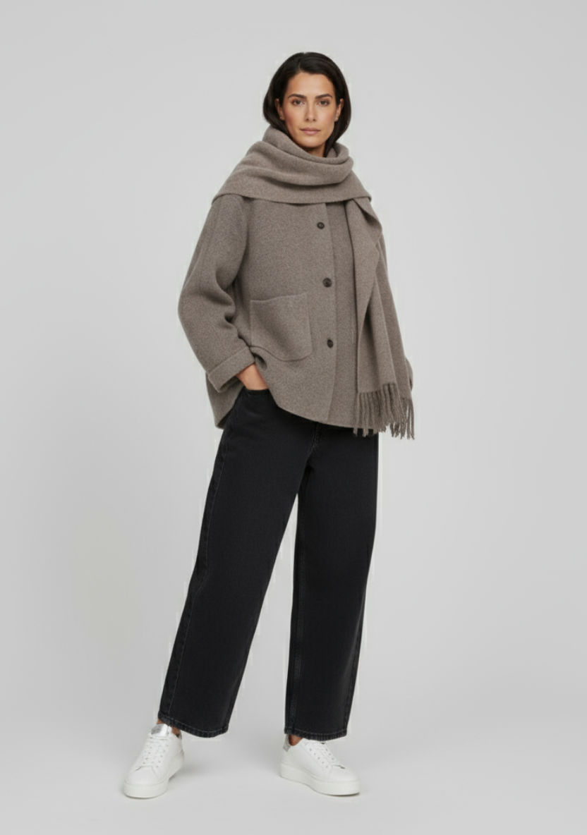 Abrigo Elegante con Bufanda - Kenia Blanco