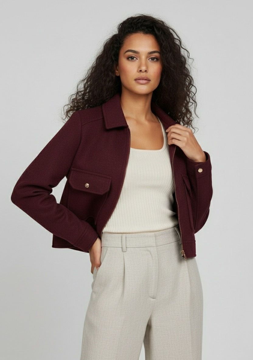 Chaqueta Moderna Corta con Cremallera