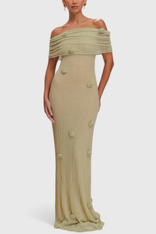 Barbara Vestido Maxi de Punto Off-Shoulder