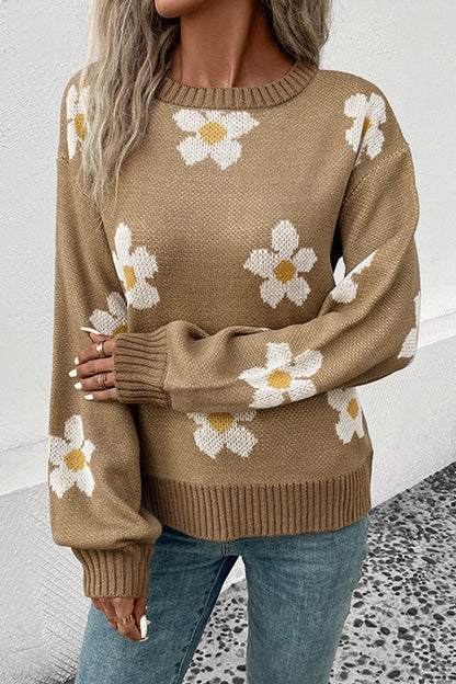 Jersey jacquard de flores de otoño e invierno
