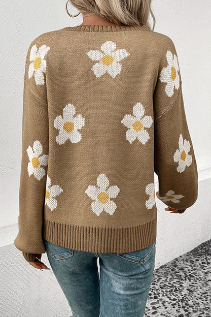 Jersey jacquard de flores de otoño e invierno