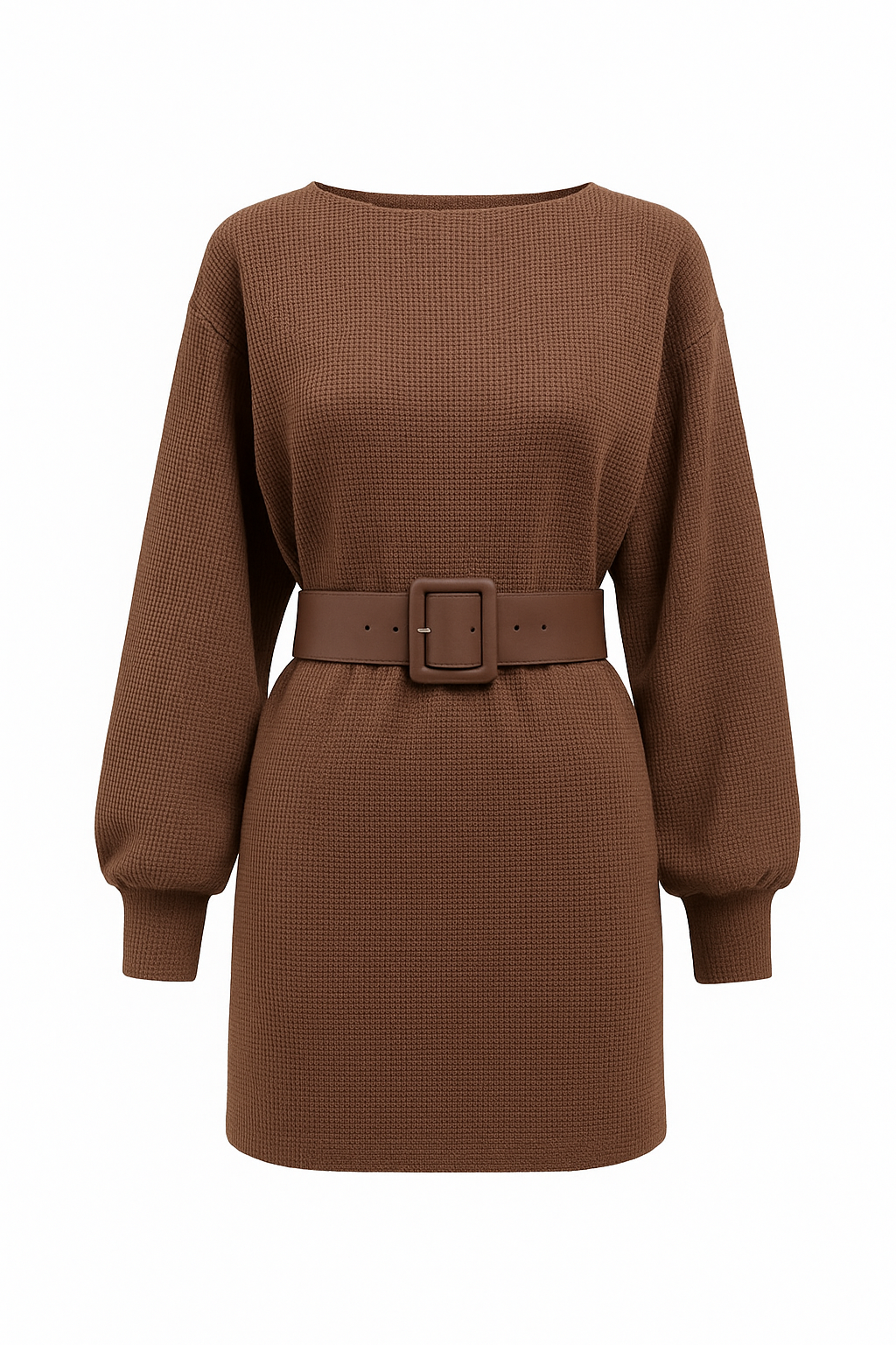 VESTIDO CORTO DE PUNTO CON CINTURÓN