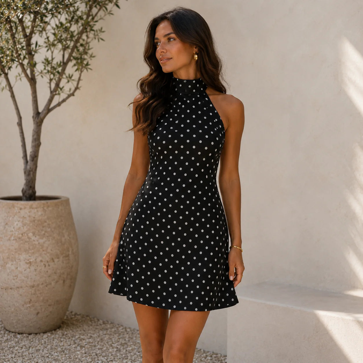 Lunea - Vestido Halter Polka Algodón y Poliéster