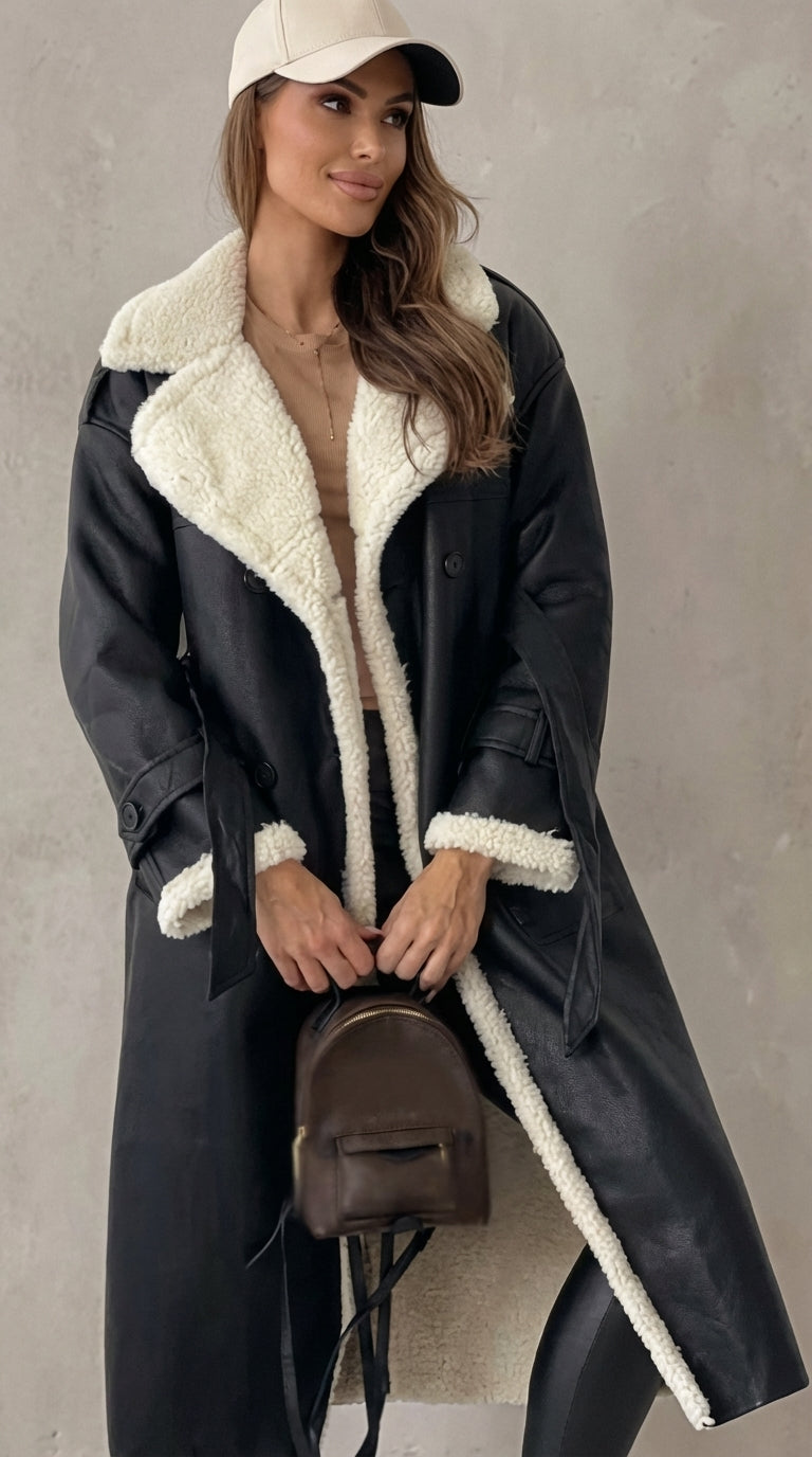 Maria – Abrigo largo clásico con forro polar y cuello de teddy