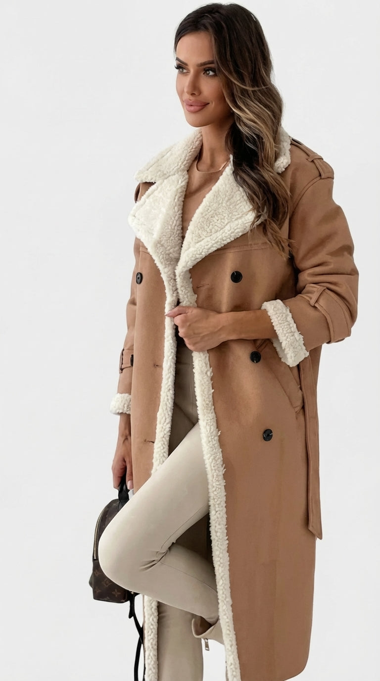 Maria – Abrigo largo clásico con forro polar y cuello de teddy