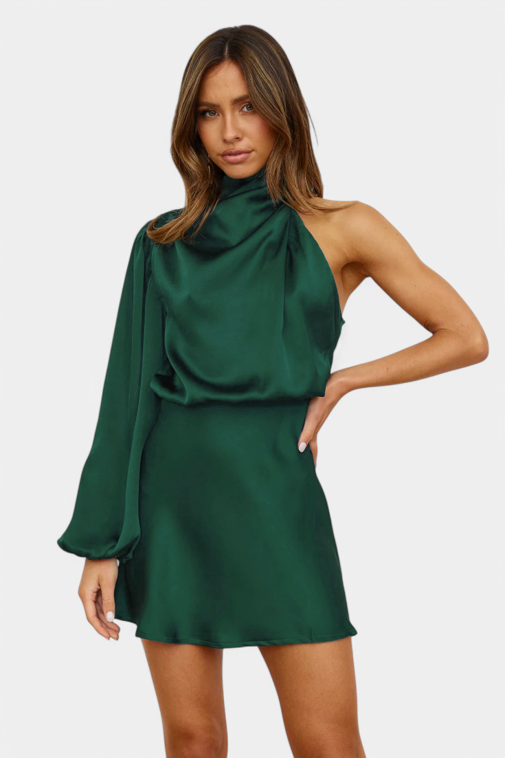 Mara Vestido Mini Drapado de Un Hombro