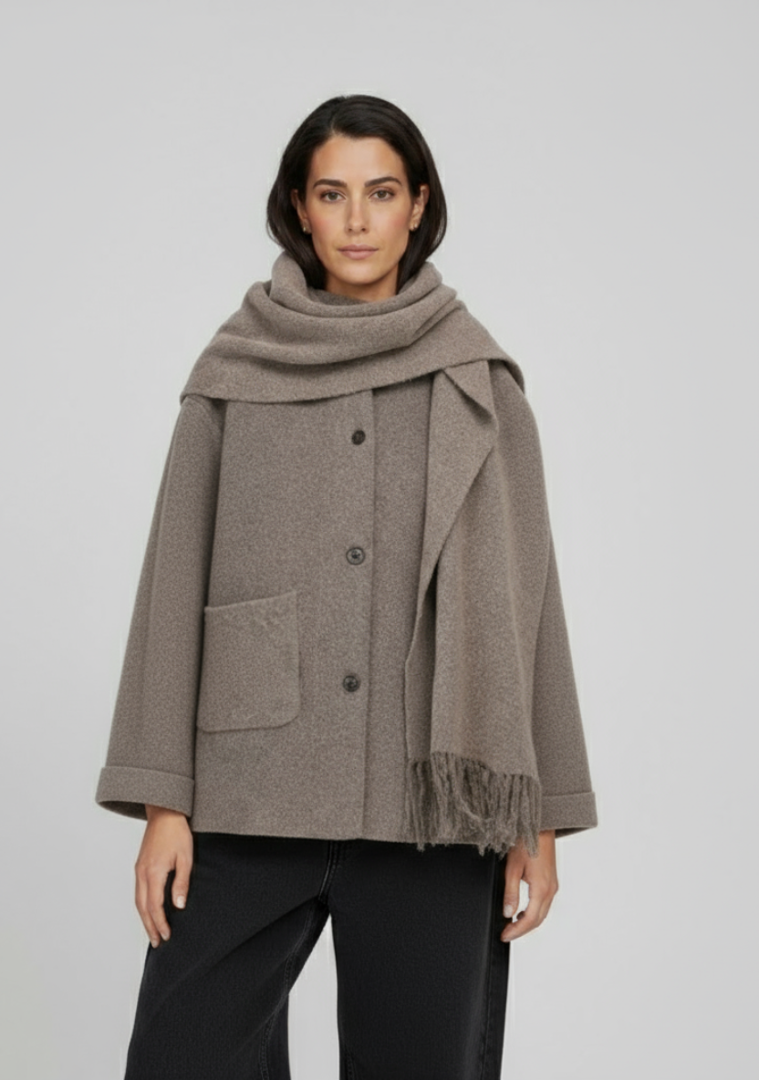 Abrigo Elegante con Bufanda - Kenia Blanco