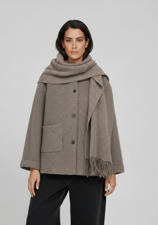 Abrigo Elegante con Bufanda - Kenia Blanco