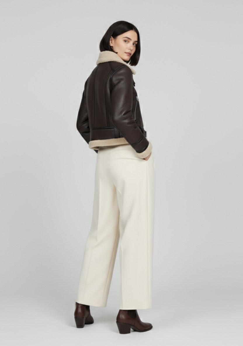 Chaqueta de Cuero con Cuello de Piel