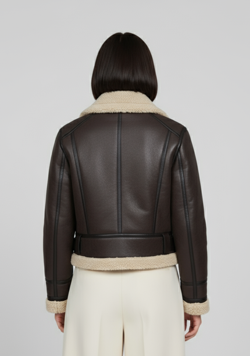 Chaqueta de Cuero con Cuello de Piel