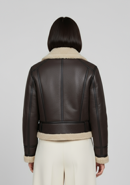 Chaqueta de Cuero con Cuello de Piel