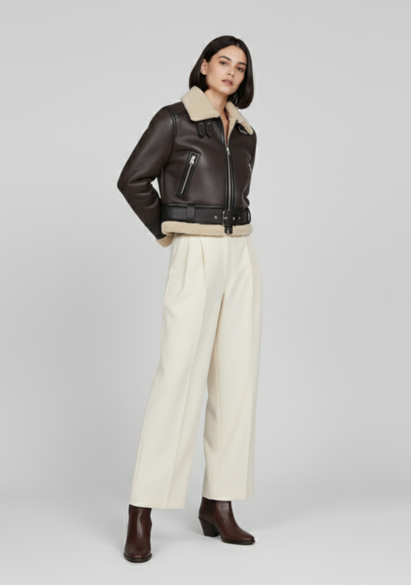 Chaqueta de Cuero con Cuello de Piel