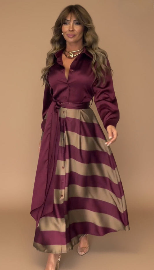 Vestido Rioja - Vestido Camisero Largo a Rayas con Cinturón