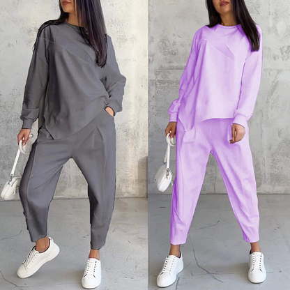 💕Conjunto de sudadera de manga larga con bajo irregular y pantalones para mujer