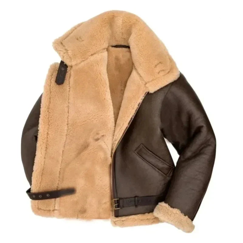 Alpha | Chaqueta de piloto de cuero con forro cálido de sherpa  Cuero sostenible