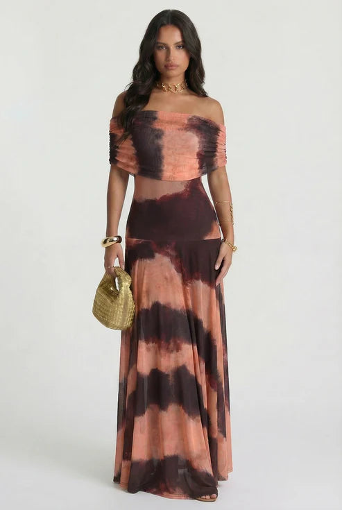 Vestido Toledo Estampado Naranja y Marrón