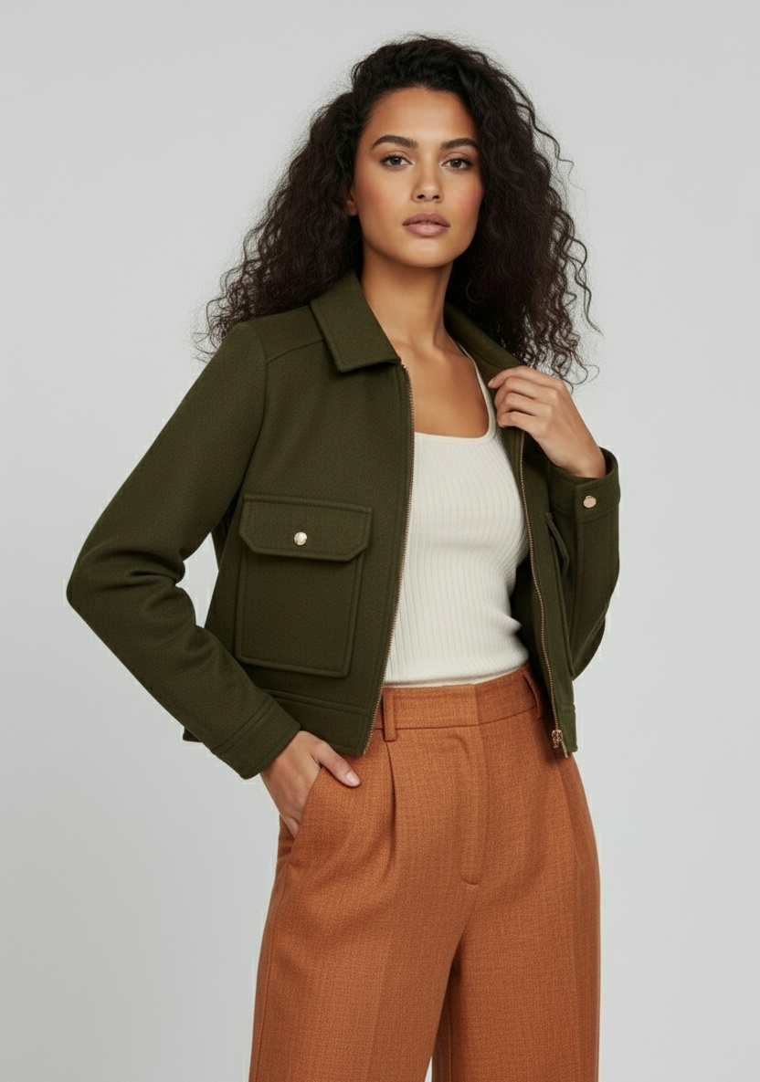 Chaqueta Moderna Corta con Cremallera