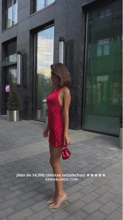 Lunea - Vestido Halter Polka Algodón y Poliéster