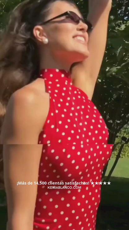 Lunea - Vestido Halter Polka Algodón y Poliéster