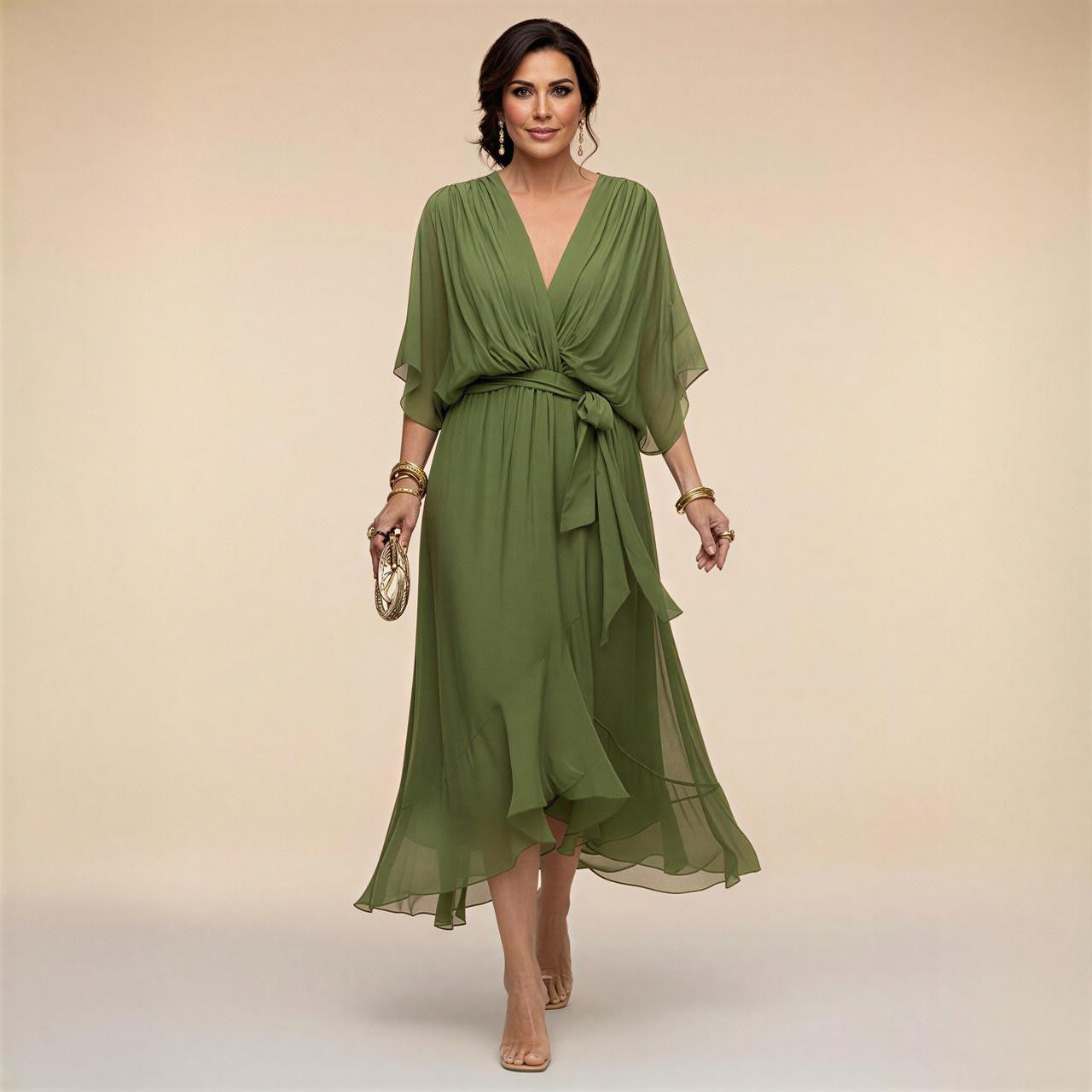 MARTA™ | VESTIDO DE CHIFFON CON ESCOTE EN V
