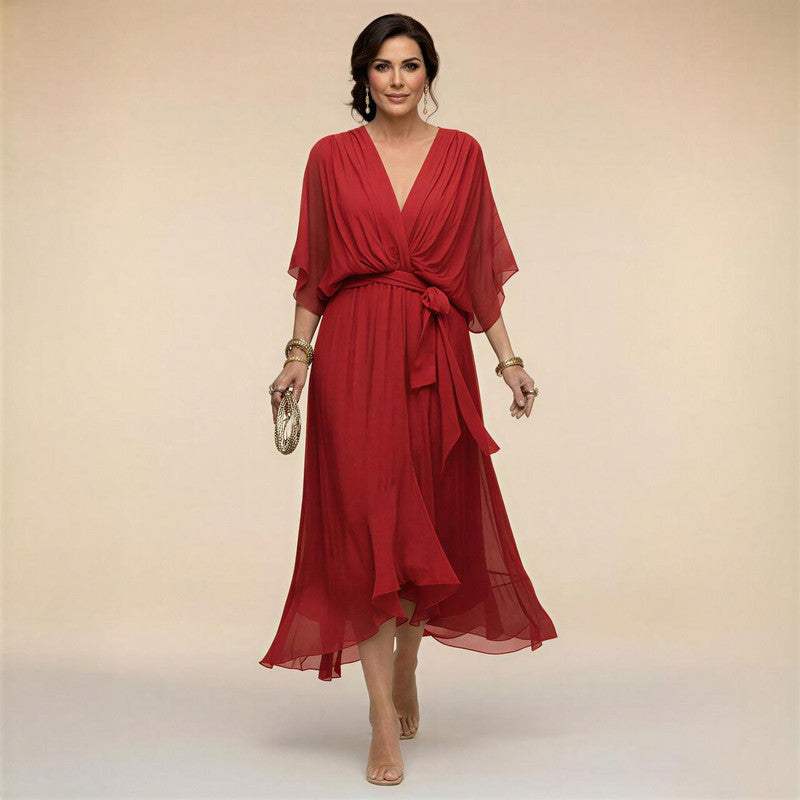 MARTA™ | VESTIDO DE CHIFFON CON ESCOTE EN V