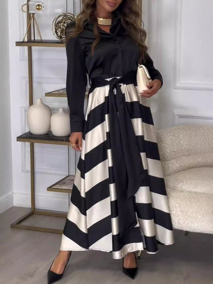 Vestido Rioja - Vestido Camisero Largo a Rayas con Cinturón